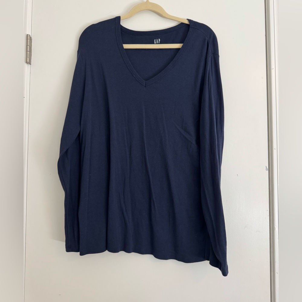 Women's Deep Blue V-Neck Long Sleeve Top